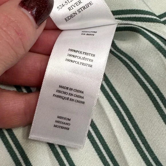 Rails River Eden Stripe Satin Long Sleeve Shirt Two Tone Green Size M NEW - Picture 7 of 8